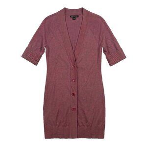 Banana Republic S Plum Mauve Short Sleeve Longline Cardigan Cotton Wool Academia